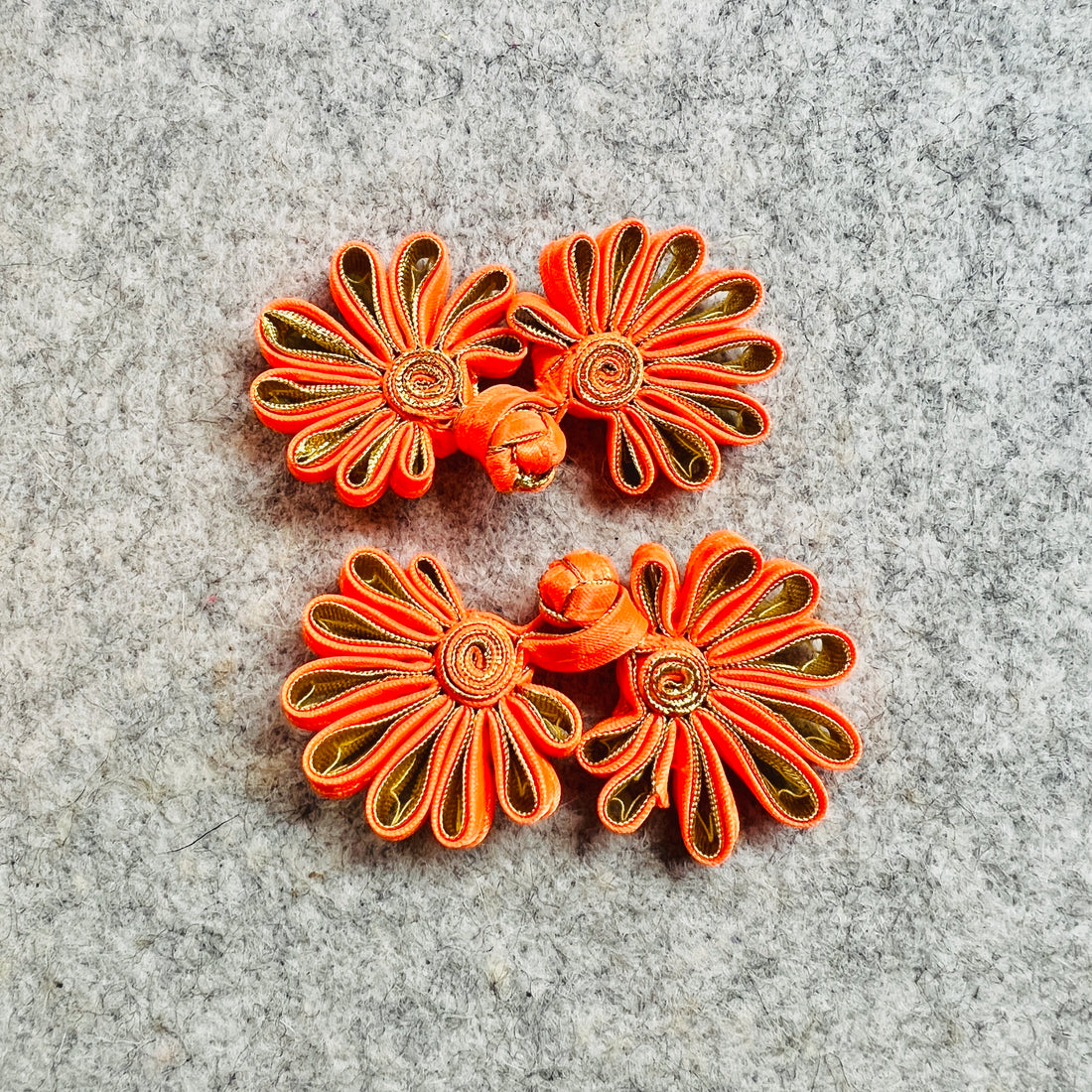 Flower Button (Orange, Set of 2) Cheongsam Pankou Button Qipao Decorative Fastener for Chinese Dress, lunar new year DIY