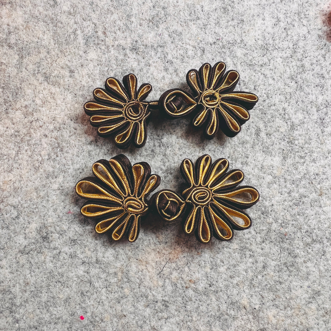 Flower Button (brown, Set of 2) Cheongsam Pankou Button Qipao Decorative Fastener for Chinese Dress, lunar new year DIY