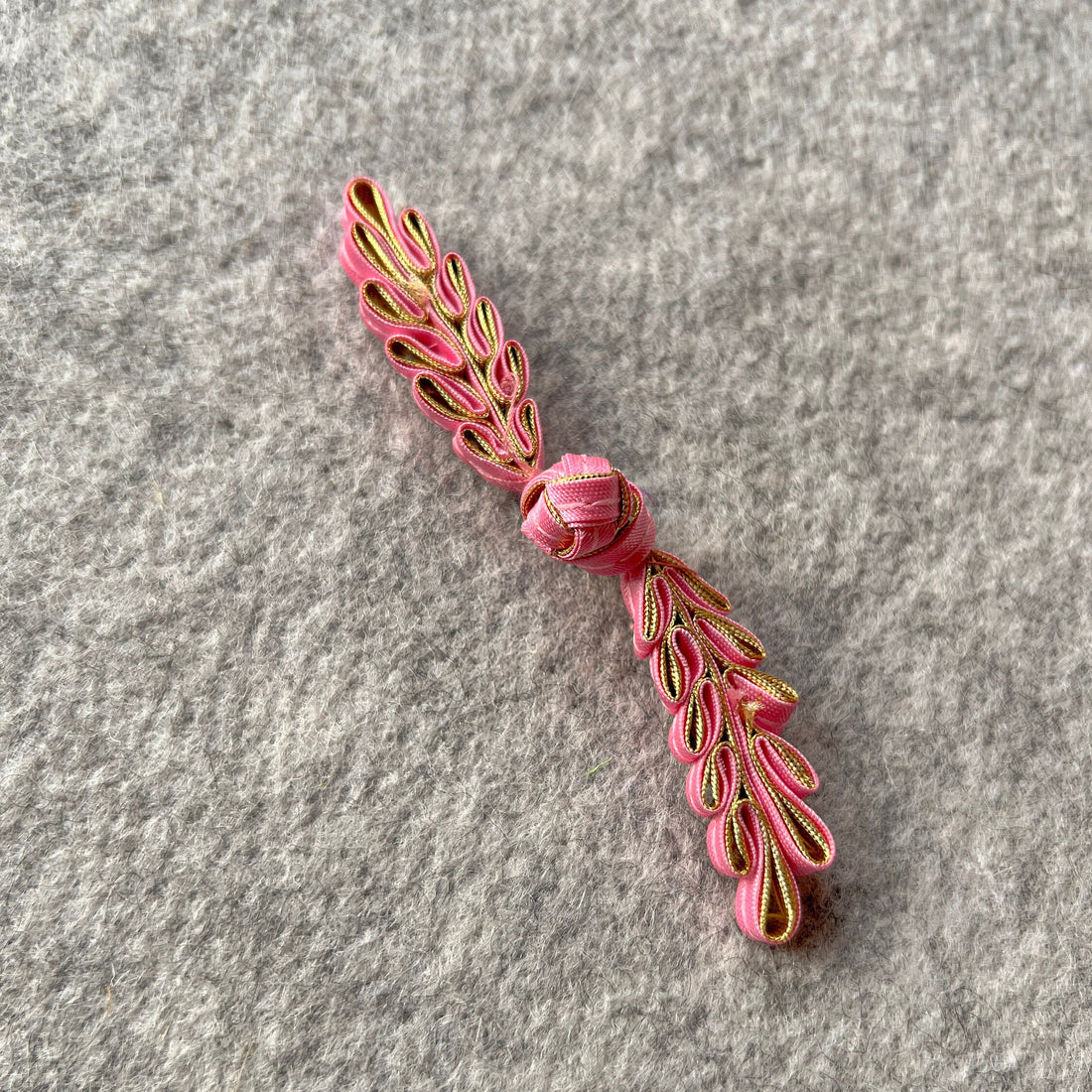 Leaf Qipao Button (Pink and Gold, Set of 2) Pankou Button Cheongsam Decorative Closure, Lunar New Year Button, Fancy Chinese Button