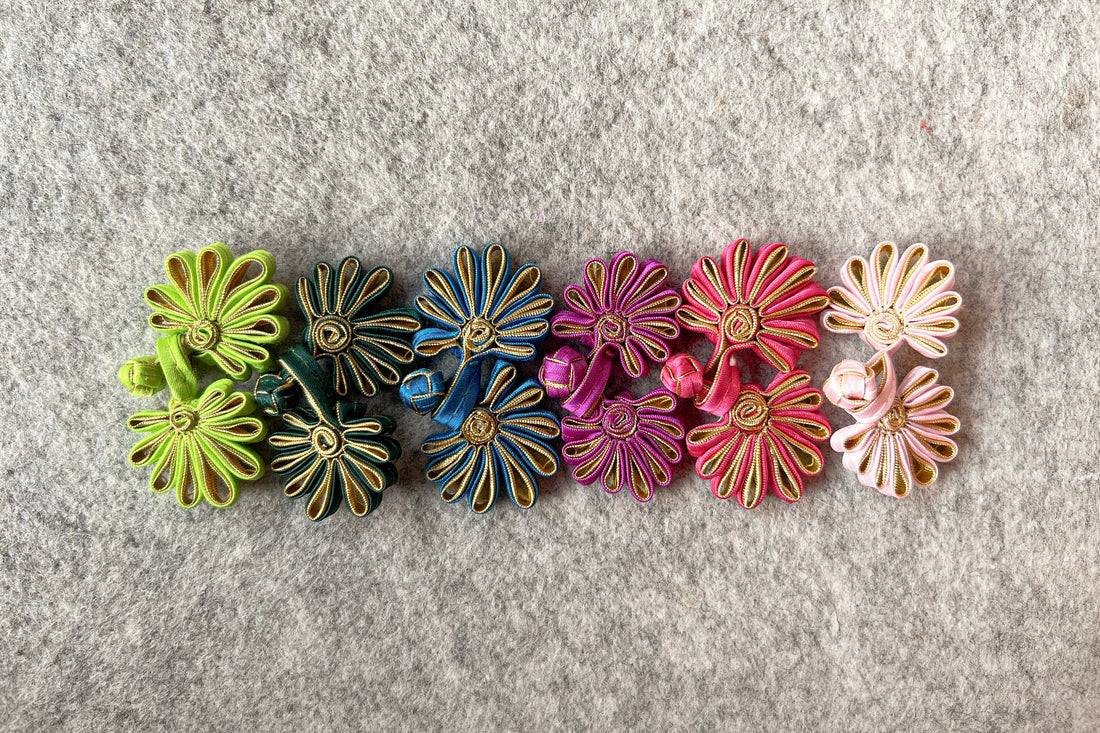 Flower Button (Sky Blue, Set of 2) Cheongsam Pankou Button Qipao Decorative Fastener, Chinese Buttons for Dress, Fancy Hand tied button