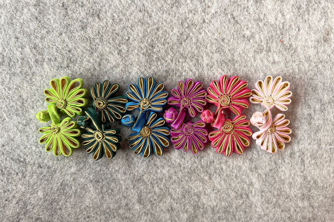 Flower Cheongsam Button (Plum and Gold, Set of 2) Pankou Button Qipao Decorative Fastener, Chinese Dress button