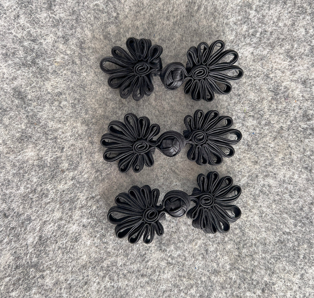 Flower Button (Black, Set of 2) Cheongsam Pankou Button Qipao Decorative Fastener, Lunar New Year DIY, Sew your own Qipao, Chinese Dress