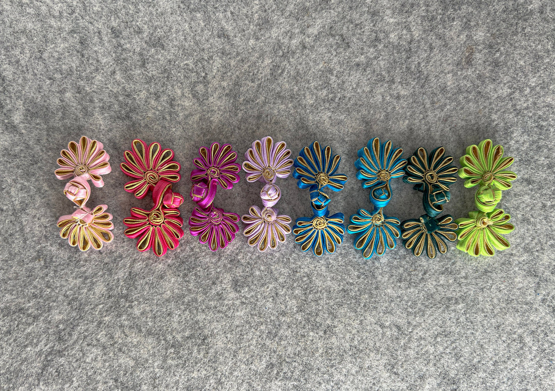 Flower Button (Sky Blue, Set of 2) Cheongsam Pankou Button Qipao Decorative Fastener, Chinese Buttons for Dress, Fancy Hand tied button