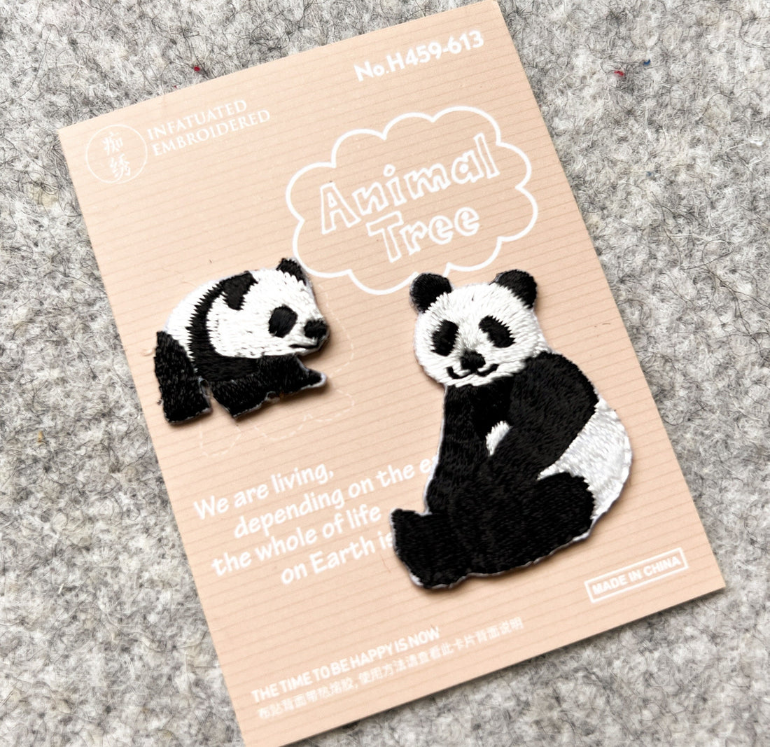 Panda Bear Mama and Baby Iron-on Patch