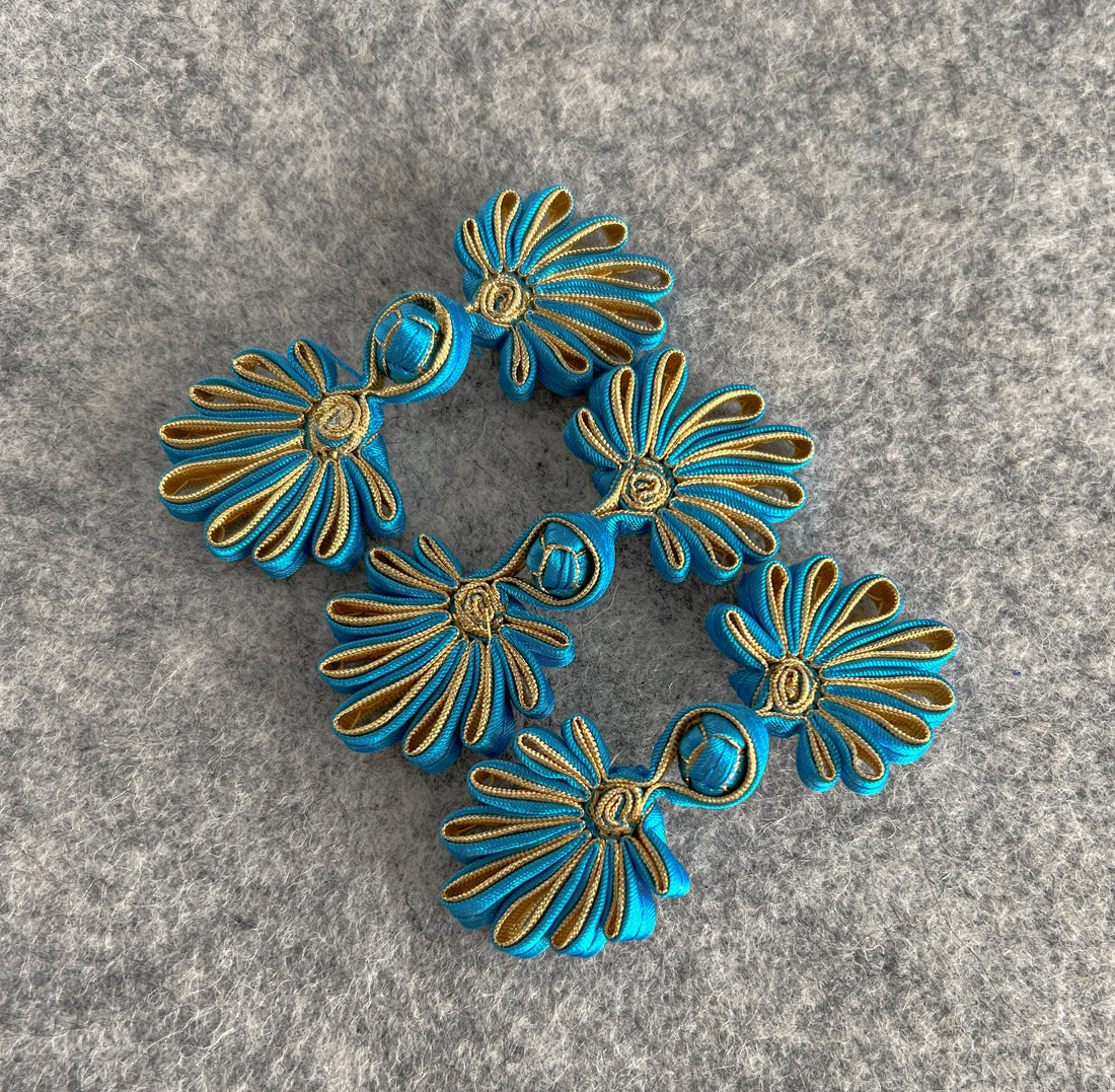 Flower Button (Sky Blue, Set of 2) Cheongsam Pankou Button Qipao Decorative Fastener, Chinese Buttons for Dress, Fancy Hand tied button