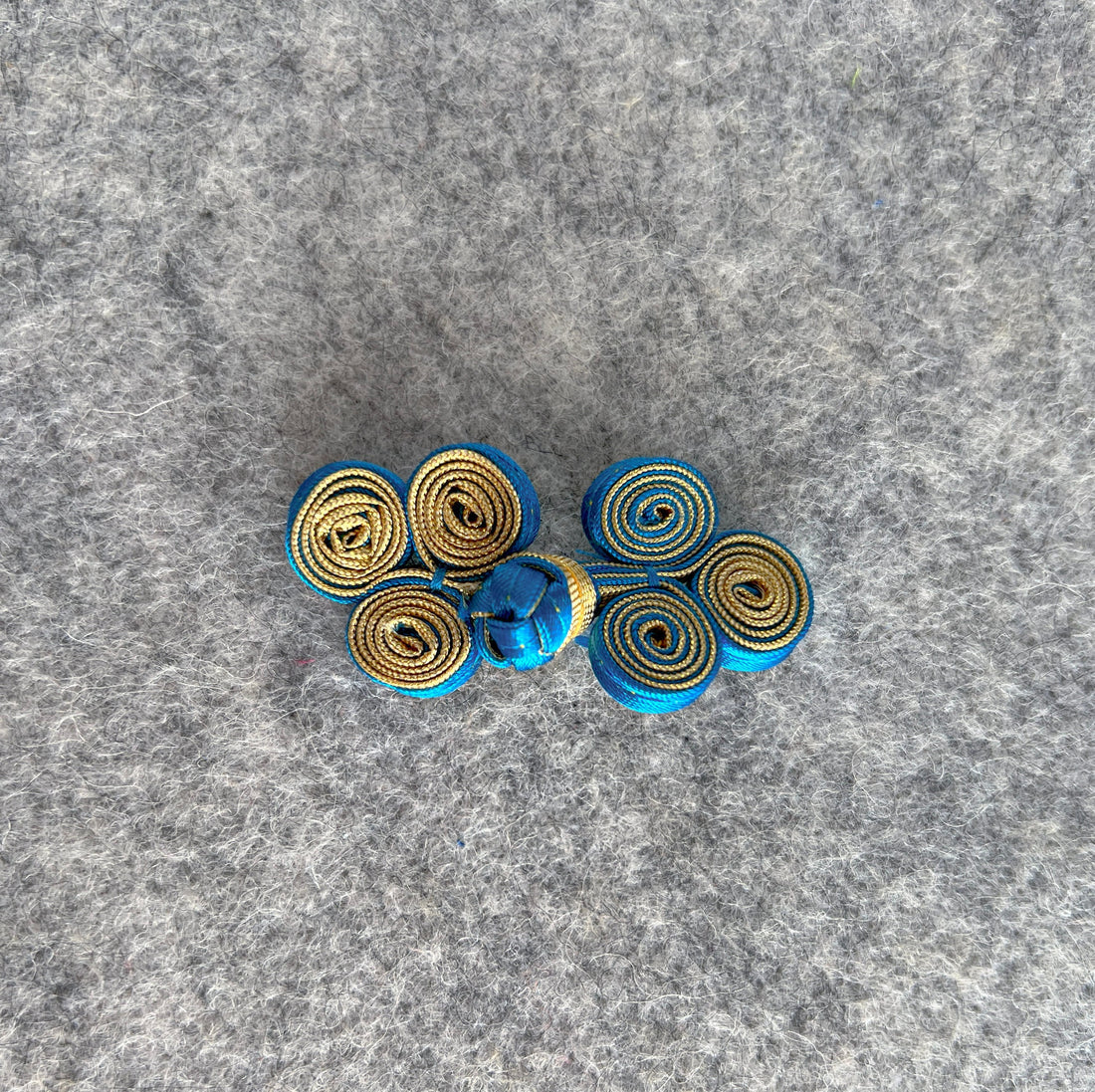 Clover Ribbon Button (Blue and Gold, Set of 2) Qipao Button Pankou Cheongsam Decorative Closure, Chinese New Year Dress Button, Button