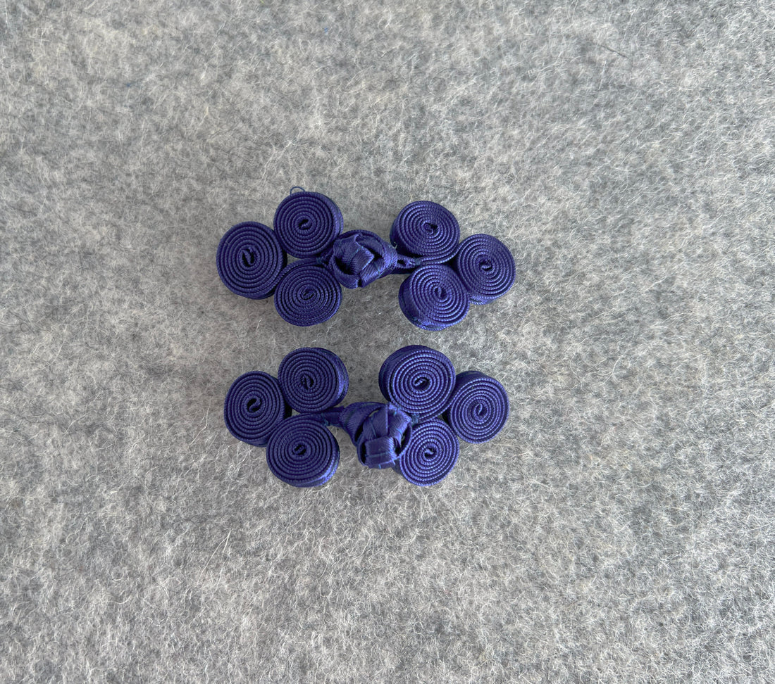 Clover Ribbon Button (Dark Blue, Set of 2) Qipao Button Pankou Cheongsam Decorative Closure, Fancy button for Chinese Dress